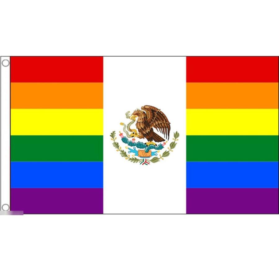 海外限定 国旗 メキシコ合衆国 虹 レインボーフラッグ LGBT レアカラー 特大フラッグ｜morebuymore