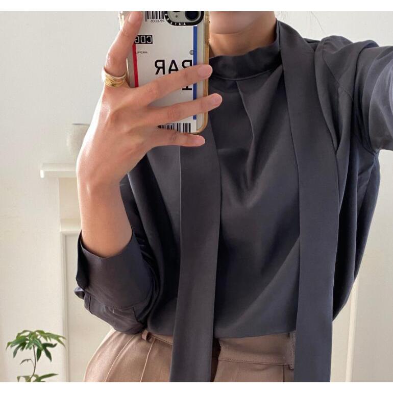 リボンブラウス 長袖ブラウス トップス 光沢長袖 春秋 無地 レディース 通勤 Olファッション 30代40代レディース Mctopjan007 More Cherie 通販 Yahoo ショッピング