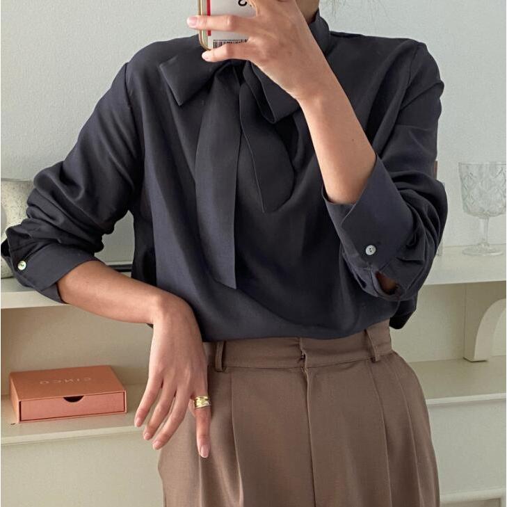 リボンブラウス 長袖ブラウス トップス 光沢長袖 春秋 無地 レディース 通勤 Olファッション 30代40代レディース Mctopjan007 More Cherie 通販 Yahoo ショッピング