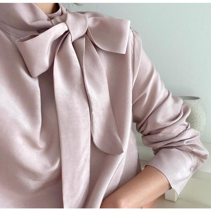 リボンブラウス 長袖ブラウス トップス 光沢長袖 春秋 無地 レディース 通勤 Olファッション 30代40代レディース Mctopjan007 More Cherie 通販 Yahoo ショッピング