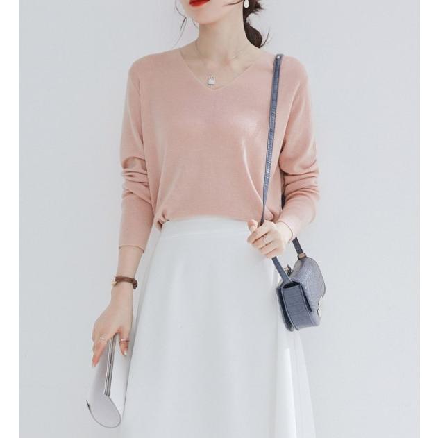 長袖ニット Vネック レディース ラウンドネック シンプル Olファッション 30代40代 カジュアル ベーシック 無地 無地t 春 秋 冬 セーター Topt02 More Cherie 通販 Yahoo ショッピング