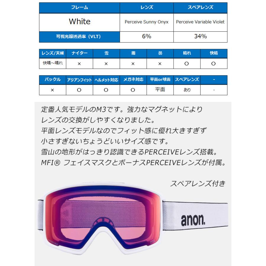 anon 2025 アノン スノーボード ゴーグル M3 Low Bridge カラー: White