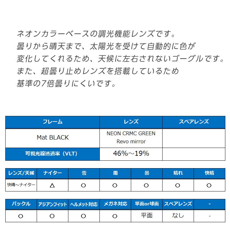 D:RECT ディレクト スノーボード ゴーグル BUGGY:2 カラー：Mat BLACK 調光レンズ：NEON CRMC GREEN Revo mirror 平面_5