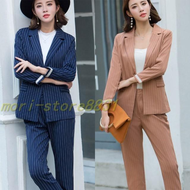 ご予約品 通勤ol フォーマル 上下セット レディーススーツ カジュアル オフィス ストライブ ロングパンツ 結婚式 ジャケット パンツスーツ 卒園式 二次会