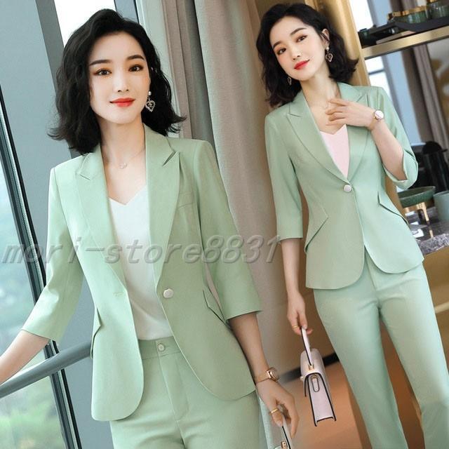 21超人気 大きいサイズ Ol 2点セット 通勤 パンツスーツ レディース セレモニースーツ オフィススーツ 40代 30代 テーラードジャケット 7分袖 スカートスーツ 色 ベージュ Raffles Mn