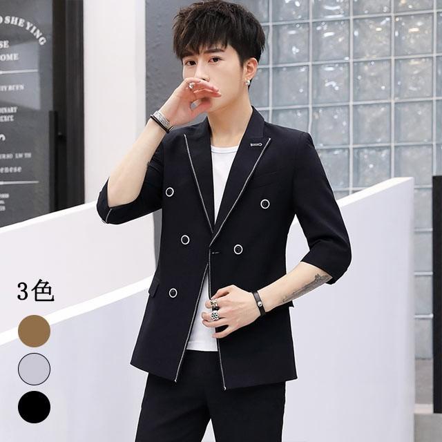 7分袖ジャケット Tシャツ パンツ 3点セット 魅力的な Ol 通勤 メンズファッション 夏メンズ スーツ ストライプ カジュアル 発表会 オシャレ 宴会 40代 代 30代