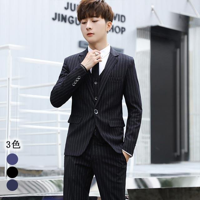 メンズスーツセット 韓国ファッション 細身 ビジネススーツ 2021新作