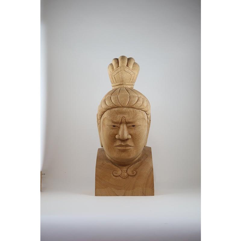 仏教美術】木彫「毘沙門天 仏頭」 多聞天 仏像 置物 インテリア : 森 