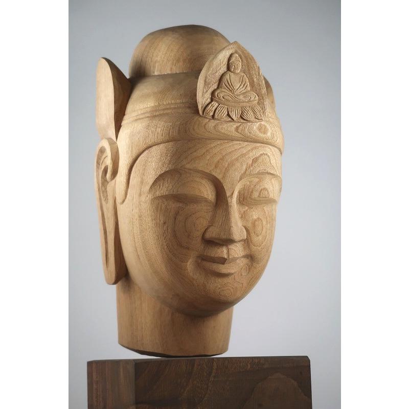 仏教美術】木彫「夢違観音菩薩 仏頭」 仏像 置物 壁掛け 絵画 仏教美術】木彫「夢違観音菩薩 仏頭」 仏像 置物 壁掛け 絵画