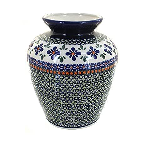 Zaklady Blue Rose Polish Pottery Mosaic Flower Medium Vase＿並行輸入品