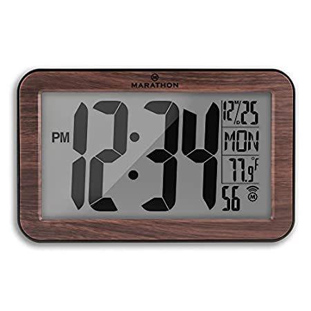 無料配達 MARATHON CL030033屋内温度と日付を含むアトミックパノラマウォールクロック - 電池（木目）＿並行輸入品 掛け時計、壁掛け時計