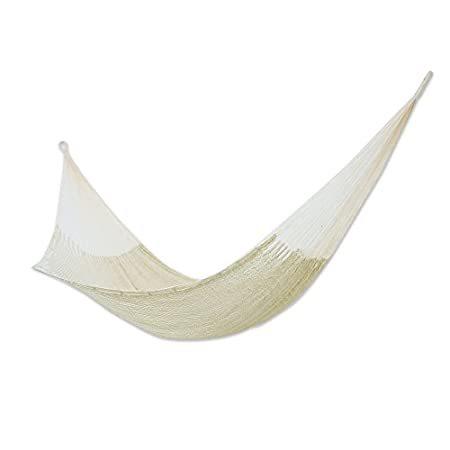 NOVICA Natural Off White Hand Woven Cotton Mayan 2 Person XL Rope Hammock, ＿並行輸入品