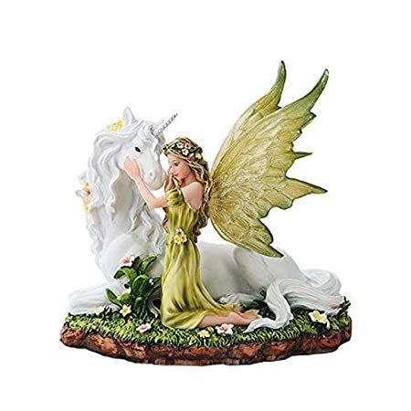 超美品 Green Inch 7 Winged Figurine＿並行輸入品 Statue Unicorn Magical with Fairy ガラス工芸