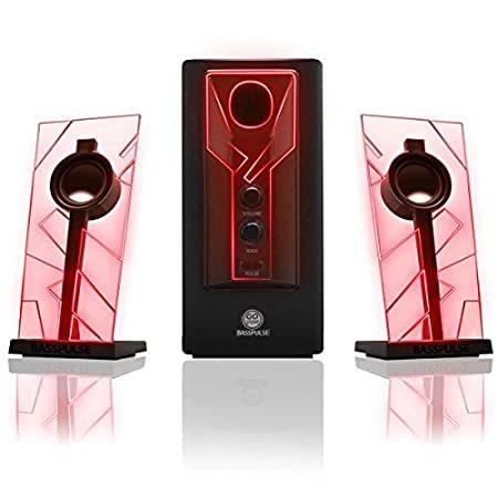GOgroove BassPULSE 2.1 Computer Speakers with Red LED Glow Lights and Power＿並行輸入品