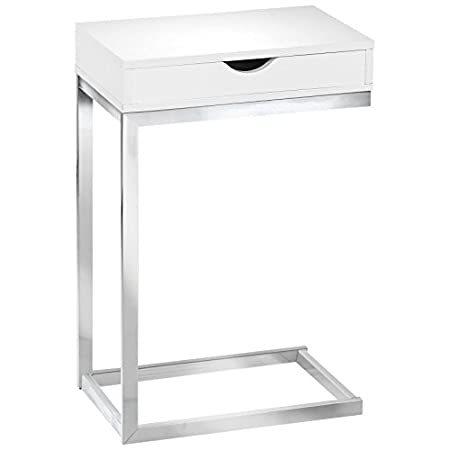 Monarch Specialties I 3031, Accent Table with a drawer , Chrome Metal, Glos＿並行輸入品