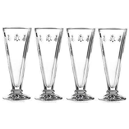 La Rochere Set of 4 Bee Design Glass Champagne Flutes - 608501＿並行輸入品