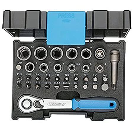 Gedore 666-U-20 1/4インチソケットレンチセット - ブルー/シルバー（35ピース）＿並行輸入品