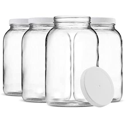 Paksh Novelty 1ガロン ガラスジャー 広口 密閉プラスチック蓋付き USDA承認 BPAフリー 食器洗い機対応 メイソンジャー 発酵 コ＿並行輸入品