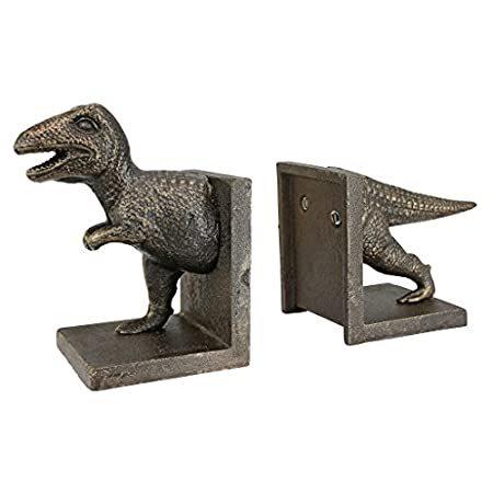 期間限定価格 Design Toscano T-Rex 恐竜 鋳鉄彫刻 ブックエンド ペア ゴールド＿並行輸入品