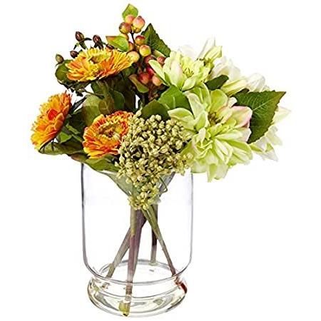 ほぼ自然4588 Mixed Dahliaママ& withガラス花瓶＿並行輸入品