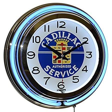 Cadillac Authorized Service Blue Double Neon Advertising Clock Man