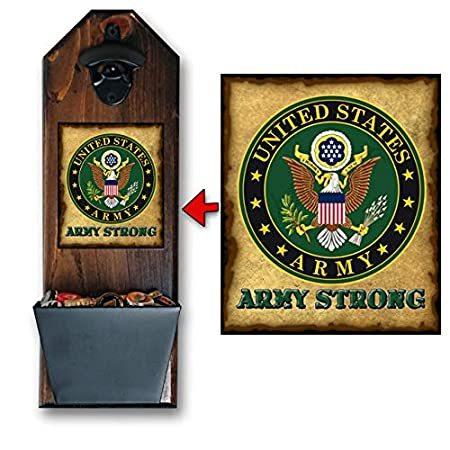 Army Strong Wall Mounted Bottle Opener and Cap Catcher Handcrafted by a V＿並行輸入品
