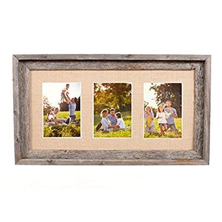 BarnwoodUSA マルチオープニングマット 100%アップサイクル 再生木材フレーム プレキシガラス付き (3-5x7、黄麻布)＿並行輸入品