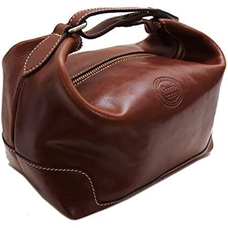 Cenzo Leather Travel Kit Toiletry Dopp Bag in Brown＿並行輸入品