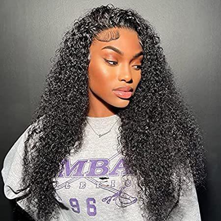 Original　Queen　Curly　Black　Front　Women　Human　B＿並行輸入品　with　Wigs　for　Hair　Lace　Wigs