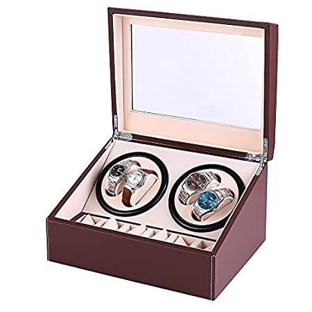 自動巻き時計ワインダーディスプレイボックス 4+6レザー回転ディスプレイボックス 高級収納ケース (USA在庫) ブラウン＿並行輸入品