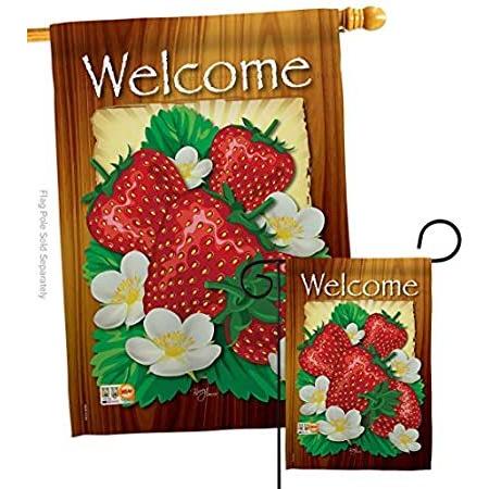 購入オンライン Breeze Decor S117023-BO Welcome Strawberries Food Fruits Decorative Vertica＿並行輸入品