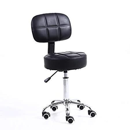 KKTONER Round Rolling Stool with Back PU Leather Height Adjustable Swivel D＿並行輸入品
