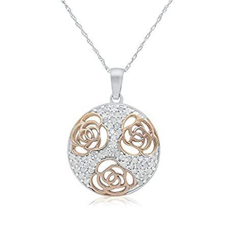 Jewelspaark 0.55 CTS 天然ラウンドホワイトダイヤモンド（ローズゴールドメッキ）925シルバーラウンドフラワーペンダントネックレス＿並行輸入品