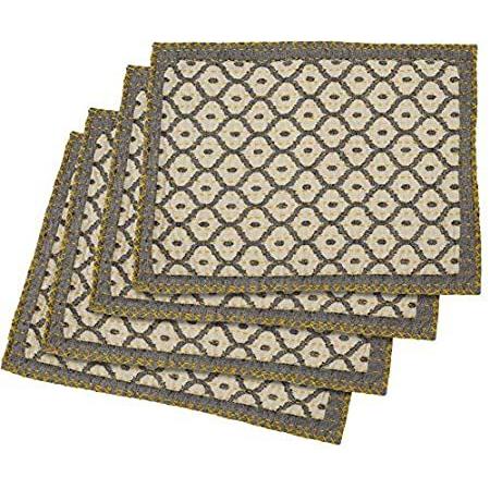 Arcadia Home (ARD4L) Artisan Hand Loomed Place Mat-Gray with Yellow Stitchi＿並行輸入品