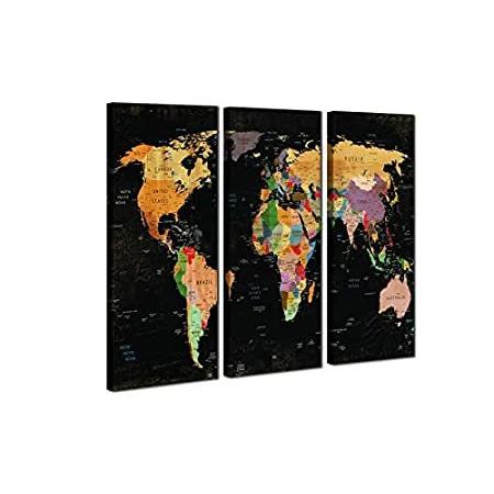 Decor Mi モリコー店のdecor カラフルな世界地図 壁掛けアート 壁掛けアート キャンバス地 ブラックデコプリント 絵画 すぐに掛けられる B07q1ggsgl 油絵セット 世界地図 16x32inch 並行輸入品 子供教育 モリコー店 純正特売中