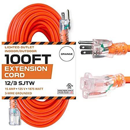 100 Ft Lighted Outdoor Extension Cord - 12/3 SJTW Heavy Duty Yellow Extensi＿並行輸入品