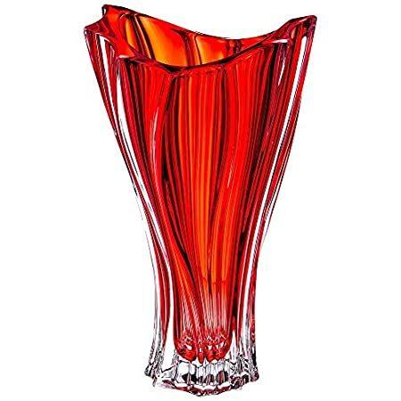 Czech B0hemian Crystal Glass Vase 12''-Height Red ''Plantica'' Eur0pean Des＿並行輸入品