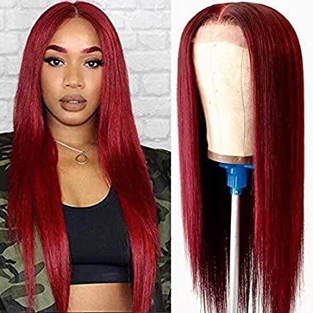Red Color Lace Front Wigs with Baby Hair 130% Straight Brazilian Virgin Ful＿並行輸入品