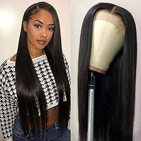 Muokass　4x4　Lace　Straight　Wigs　Human　Lace　Virgin　Brazilian　Front　Hair　Hair　＿並行輸入品