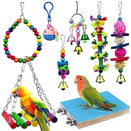 AK KYC 8 Pack Bird Parrot Toys Swing Chewing Hanging Bell Cage Hammock Toy ＿並行輸入品