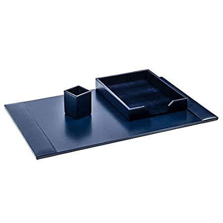 モリコー!店Navy Blue Bonded Leather 3-Piece Desk Set＿並行輸入品