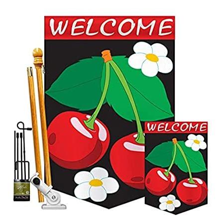 Welcome Cherries Garden House Flag Kit Food Fruits Pineapple Strawberry A＿並行輸入品