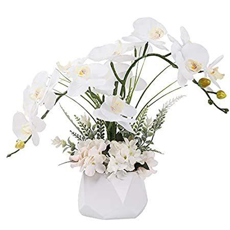 LESING 造花 オーキッド 造花 造花 花瓶付き 造花 鉢植え 胡蝶蘭 花瓶入り ホームデコレーション用 (スタイル2 ホワイト花瓶)＿並行輸入品
