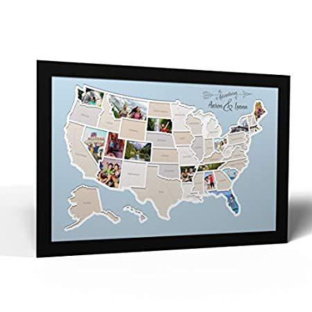 パーソナライズされた50州米国写真マップ - フレームオプション - アメリカ製(カリブ海、ブラックフレーム)＿並行輸入品