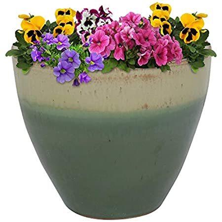 Sunnydaze Resort Ceramic Flower Pot Planter with Drainage Holes - High-Fire＿並行輸入品
