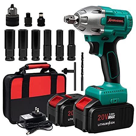 Kinswood Cordless Impact Wrench， 1/2 Chuck Impact Driver/Drill/Screws with ＿並行輸入品