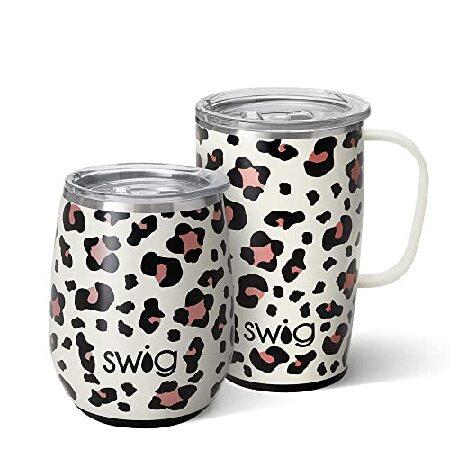 Swig Life Luxy Le0pard AM+PM Gift Set, Includes (1) 180z Travel Mug + (1) 140z Stemless Wine Tumbler＿並行輸入品