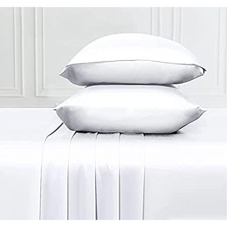 California Design デンレーヨン 100%竹シーツ クイーンサイズ ベッド 高級シルクシーツ シーツ4点セット 涼感シーツ ホワイトベ＿並行輸入品