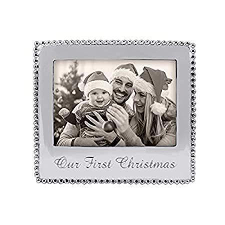 MARIPOSA Engraved Picture Frame， Beaded 5x7， Our First Christmas＿並行輸入品