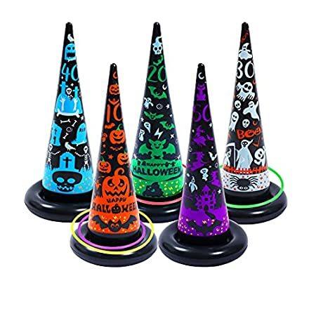 Dokeawo インフレータブルウィッチハットリングトスゲーム 16ピース ハロウィンリングトスゲーム しいガーデンおもちゃ 子供 大人 ハロウィン＿並行輸入品